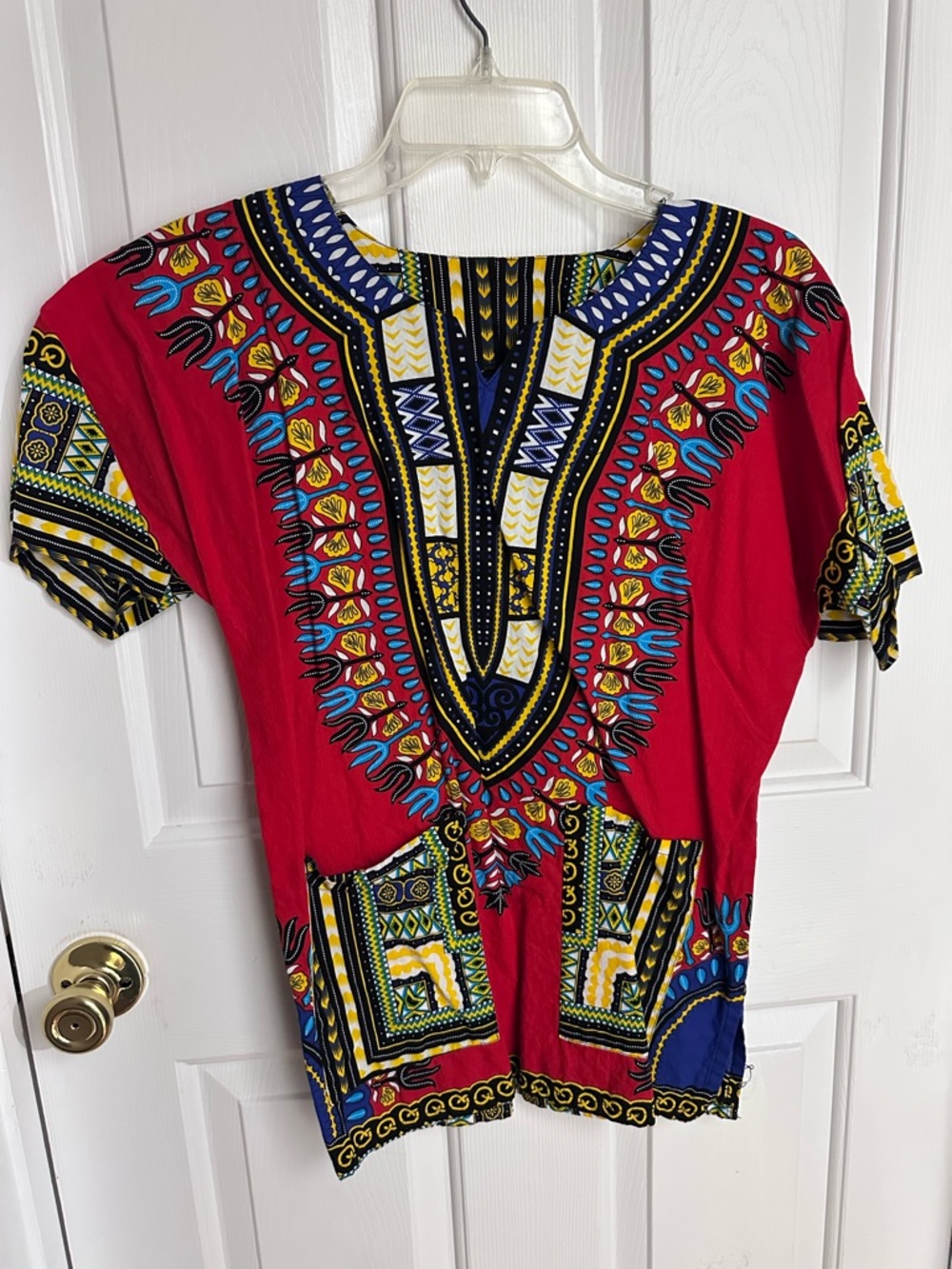 Red Short-Sleeve Dashiki Tunic Top